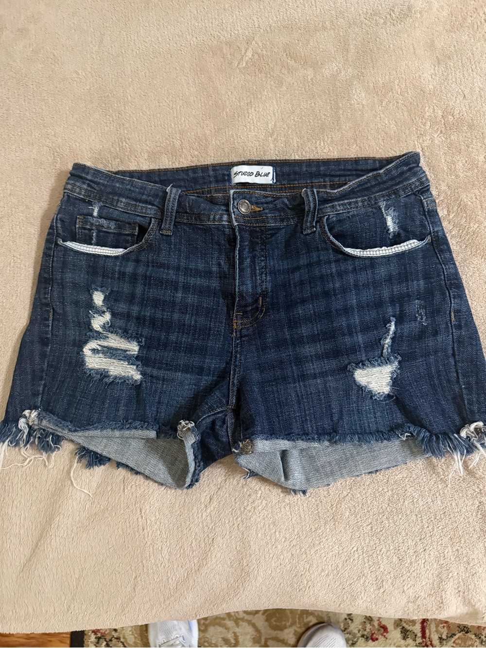 Studio Dark Blue Ripped Denim Cutoff Shorts
